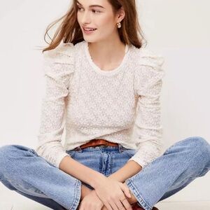 LOFT Floral Lace Pleated Puff Sleeve Top
